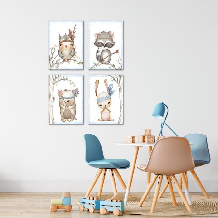 Wandbild für Kinder mit Tiermotiv – NOVART – N016947a – 4 Rahmen – 30 x 40 cm – Hergestellt in Deutschland