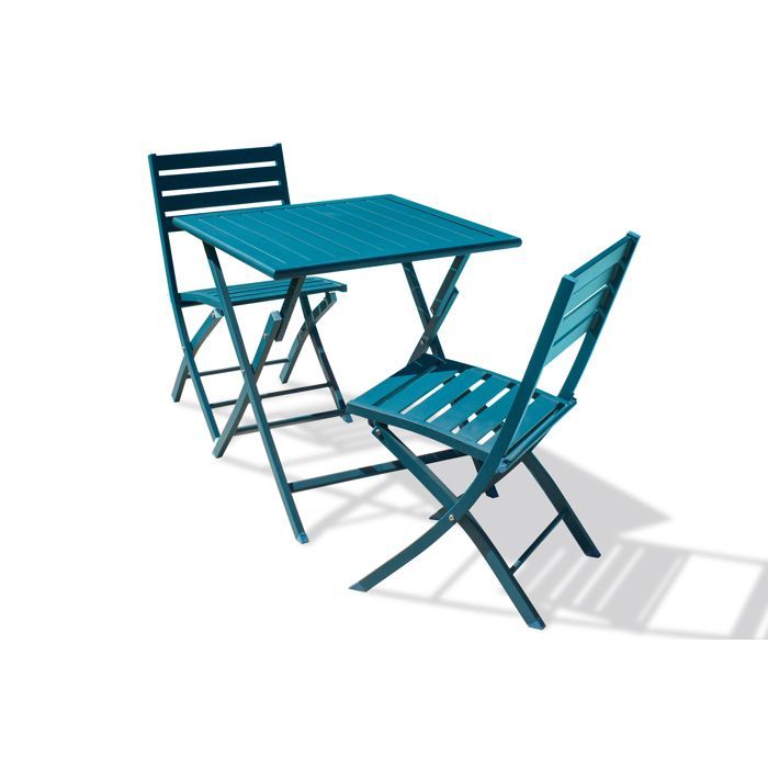 Ensemble repas de jardin 2 places en aluminium  - Bleu canard