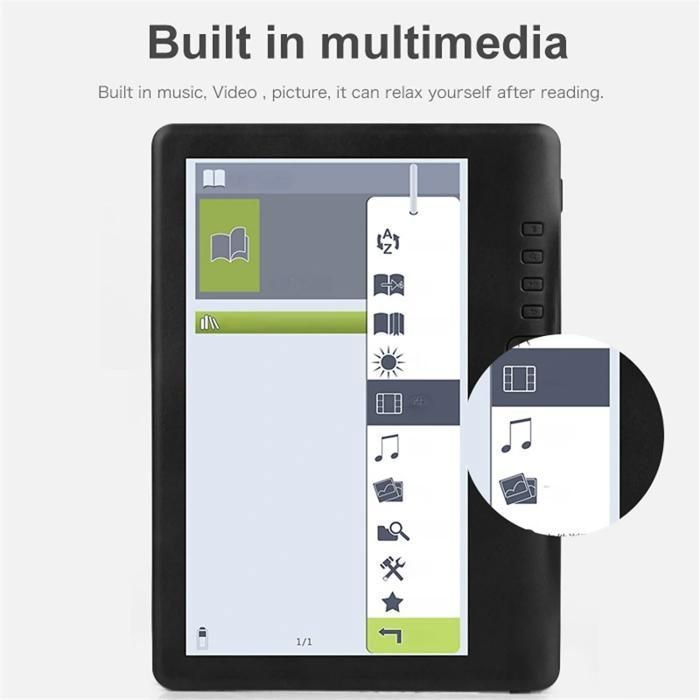 E-reader, 7 inches, 512MB + 4GB, supports multimedia playback, music, video and images, black