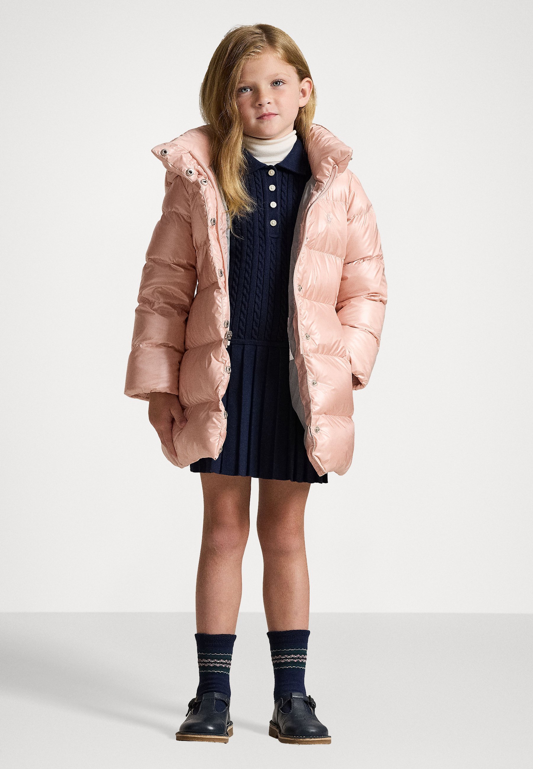 Polo Ralph Lauren CELIA METALLIC LANGE DONSJACK MET CAPUCHON - Donsjas - een vleugje roze metallic