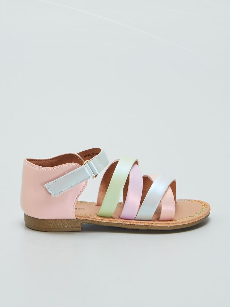 Sandalen met veelkleurige bandjes - ROZE