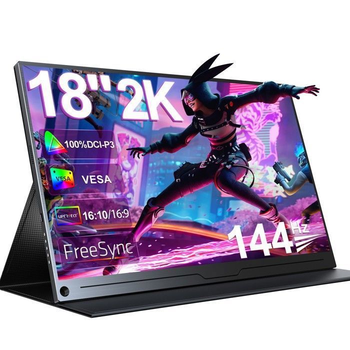 Monitor portátil para jogos UPERFECT de 18 polegadas, 2560*1600 2K 144Hz, 100% da gama de cores DCI-P3, tempo de resposta de 5ms, compatível com VESA.