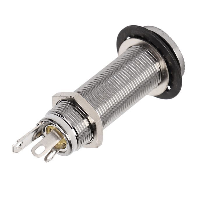 Conector jack roscado de latón de repuesto, recto, para guitarra eléctrica y bajo, color plata. Etiqueta