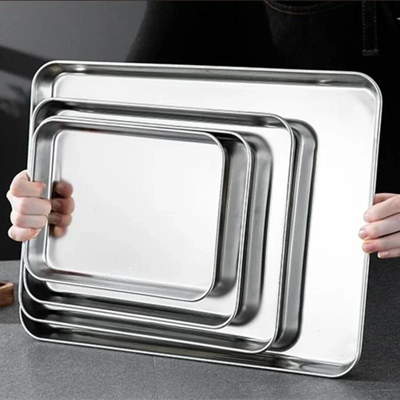 Plateau rectangulaire en acier inoxydable 316, plateau de présentation pour buffet, assiette de service en métal, organisateur de cuisine