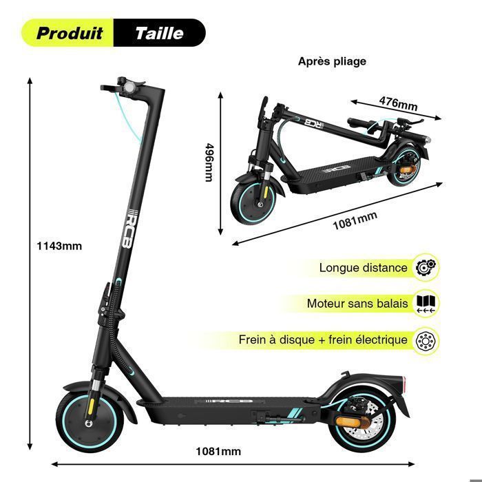 Monopattino elettrico per adulti RCB R17, 500W, pieghevole, schermo LCD da 8,5
