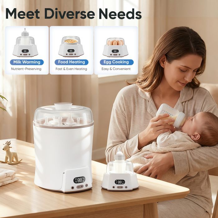 Sterilisator en droger voor babyflesjes, 8 stuks, 24-uurs bescherming, verwarmingsfunctie, multifunctioneel voor babyaccessoires