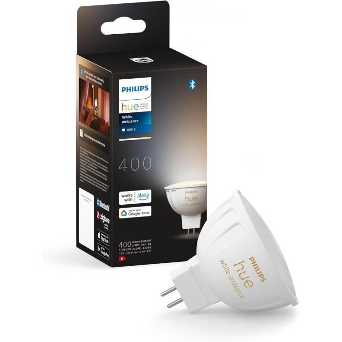Smart bulb - PHILIPS HUE - MR16 - White light - Bluetooth compatible - Works with app and voice