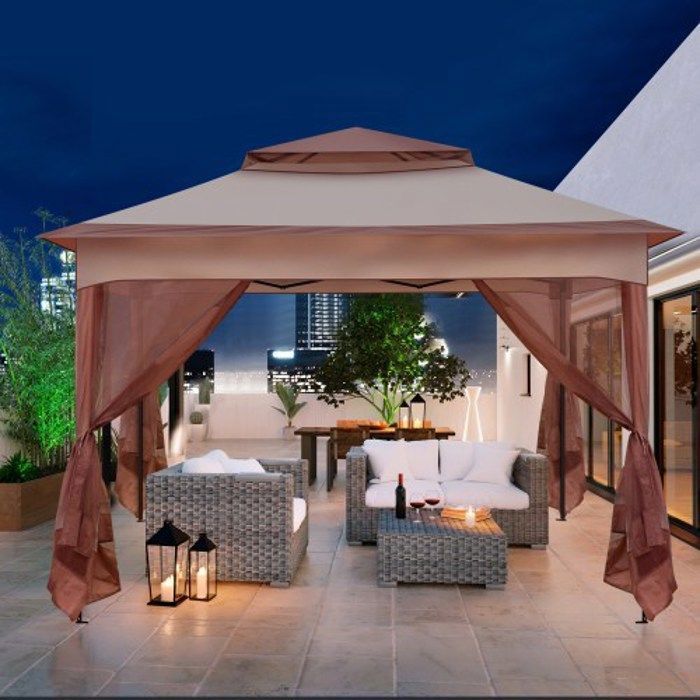 3,3x3,3M Tonnelle pour jardin - Extérieur, réception, fête - Tissu Oxford imperméable - Kaki