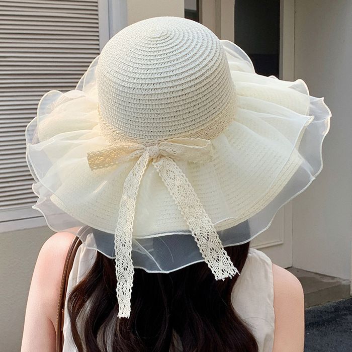 Sombrero para niñas - FUNMOON - Lindo sombrero de paja hecho a mano - Ala ancha, ideal para la playa y el verano
