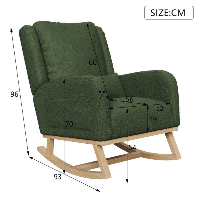 Fauteuil à Bascule, Chaise Allaitement, Fauteuil à Accoudoirs, Chaise a Bascule Allaitement, Teddy Velours, Vert