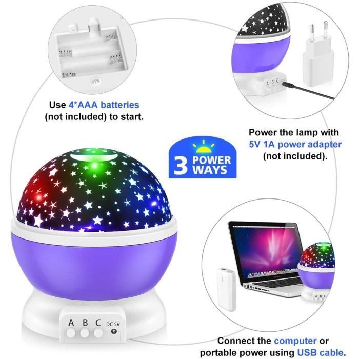 Lámpara de noche infantil con forma de estrella - Lámpara de proyección giratoria de 360° - KT04 - Azul - Infantil