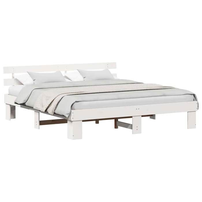 Cama doble CHIC para adultos - Estructura de cama de 200 x 200 cm, color blanco, madera maciza de pino #Sara52205