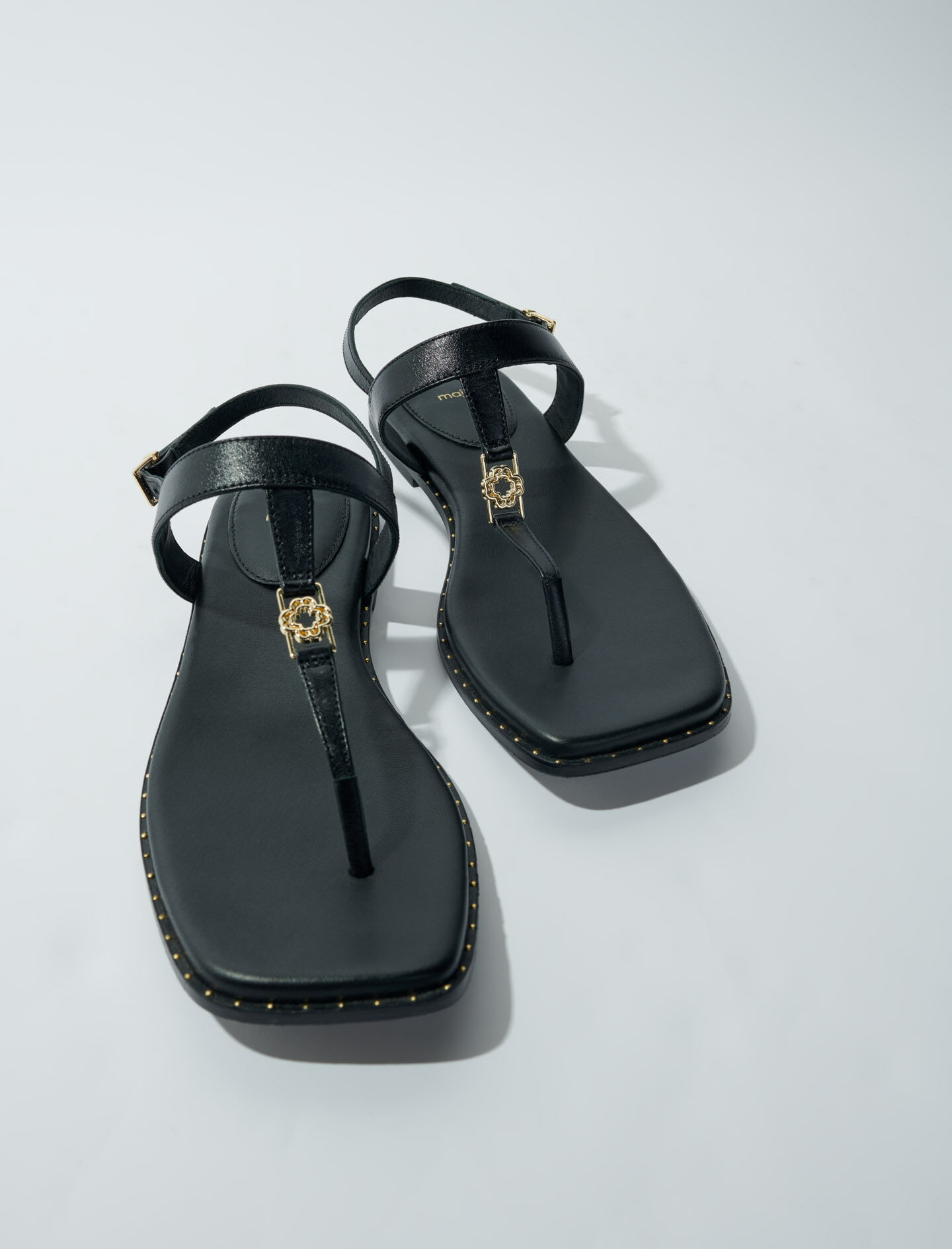 Platte sandalen met leren bandjes - Zwart