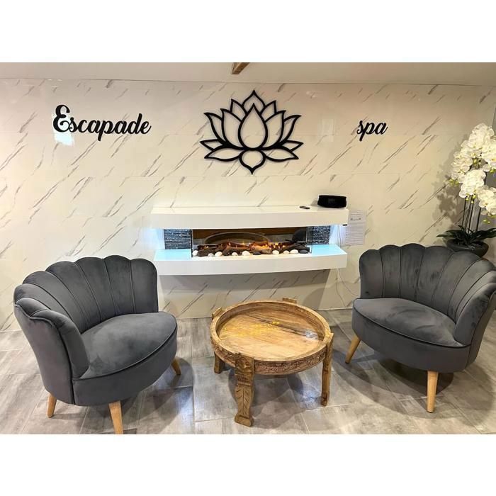 CHEMIN ARTE - Chimenea eléctrica mural blanca para salón de 120 cm con efecto de llama LED, calefacción programable y mando a distancia.