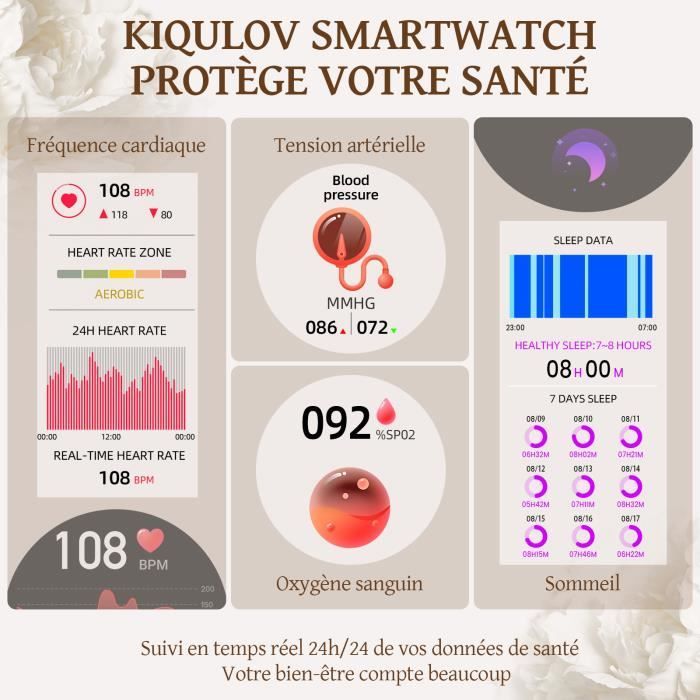 Relógio inteligente feminino KIQULOV com chamadas Bluetooth, tela AMOLED de 1,32