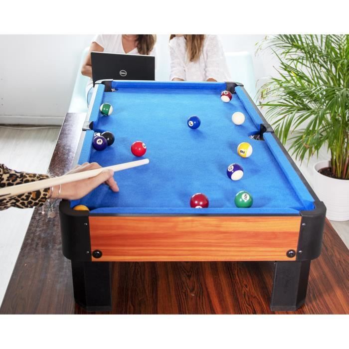 Compact tabletop pool table with accessories - Office or game room pool table kit, Brown with Blue felt