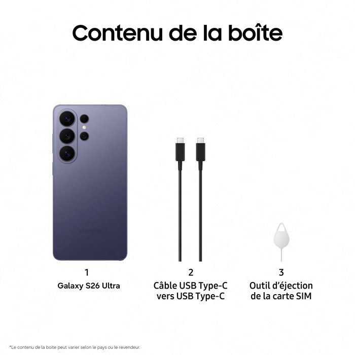 Smartphone Samsung Galaxy S26 Ultra AI de 256 GB, color morado.