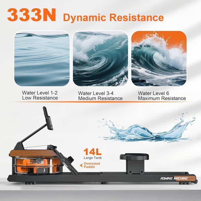 Rameur d'eau - ORISYN - Modèle pliable - Bluetooth - Support tablette réglable - 160 kg