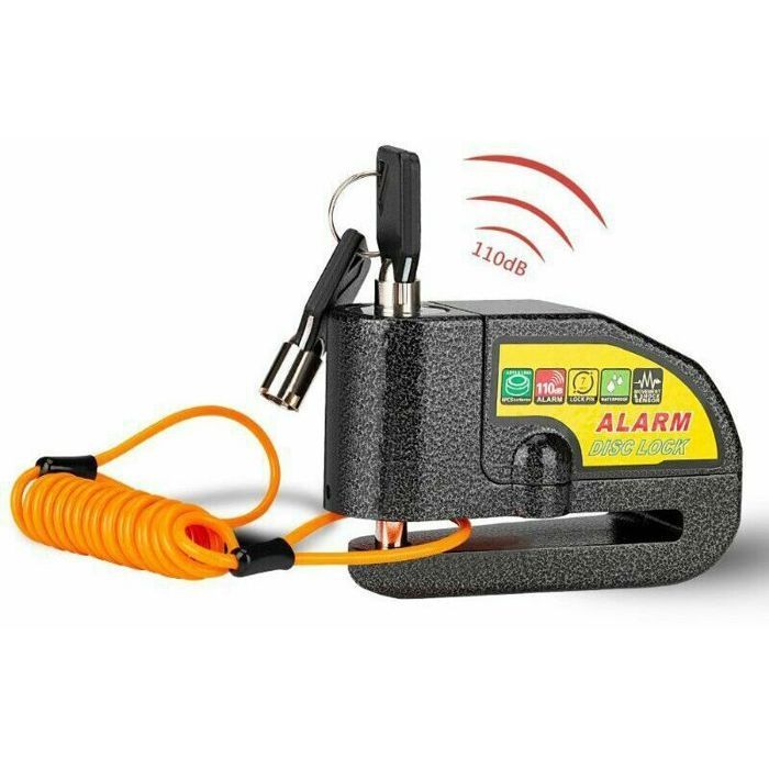 Cadeado de disco para motocicleta com alarme de 110dB, 2 chaves, cabo antifurto de 15m, bolsa inclusa, para motocicletas e bicicletas, várias cores, tamanho grande.