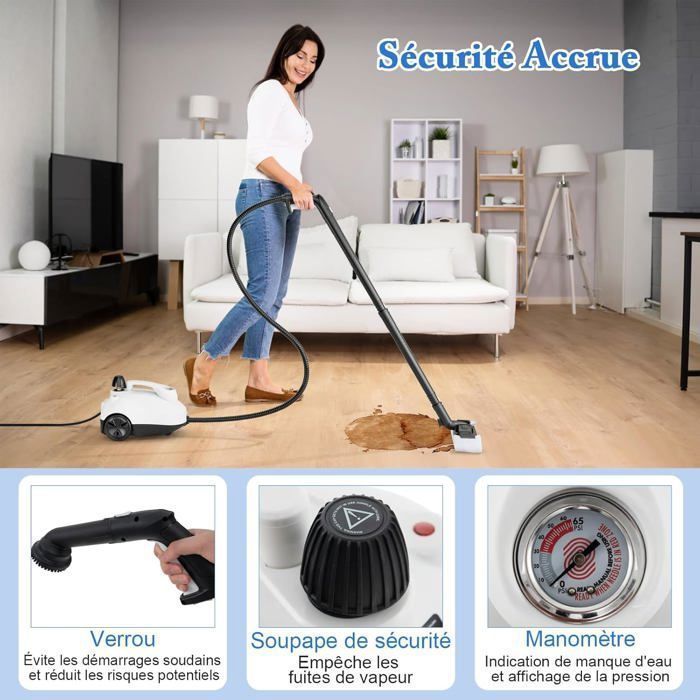 Pulitore a vapore COSTWAY da 2000 W per cimici dei letti, 5 accessori BAR-19, serbatoio da 1,8 l, ruota universale, 160℃, autonomia di 35 minuti, bianco.