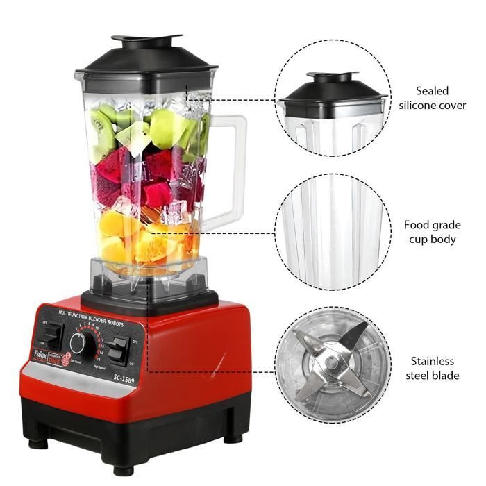 Blender Mixeur 2 En 1, Mixeur Blender Multifonctionnel 2000W 2L , 15 Vitesses, Sans Bpa, 4 Lames en Inox, Nettoyage Automatique