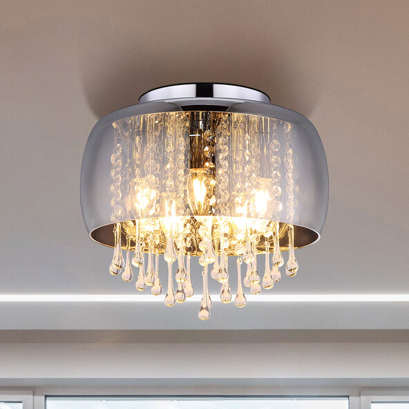 Plafondlamp met glazen kristallen