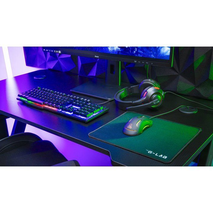 Pack Gamer 4-en-1 filaire - THE G-LAB - COMBO CHROMIUM EX - Clavier membrane réactive silencieuse + Souris + Tapis de souris - Noir