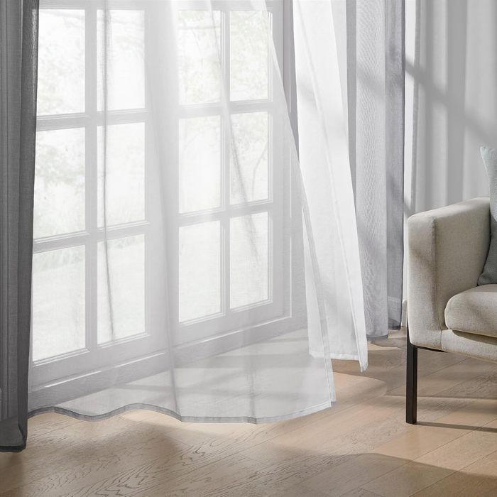 Topfinel Rideau Voilage Court Fenetre de Salon 140x160cm Gris Blanc Voilages Intérieur Lot de 2 Décoration Chambre Enfant Fille