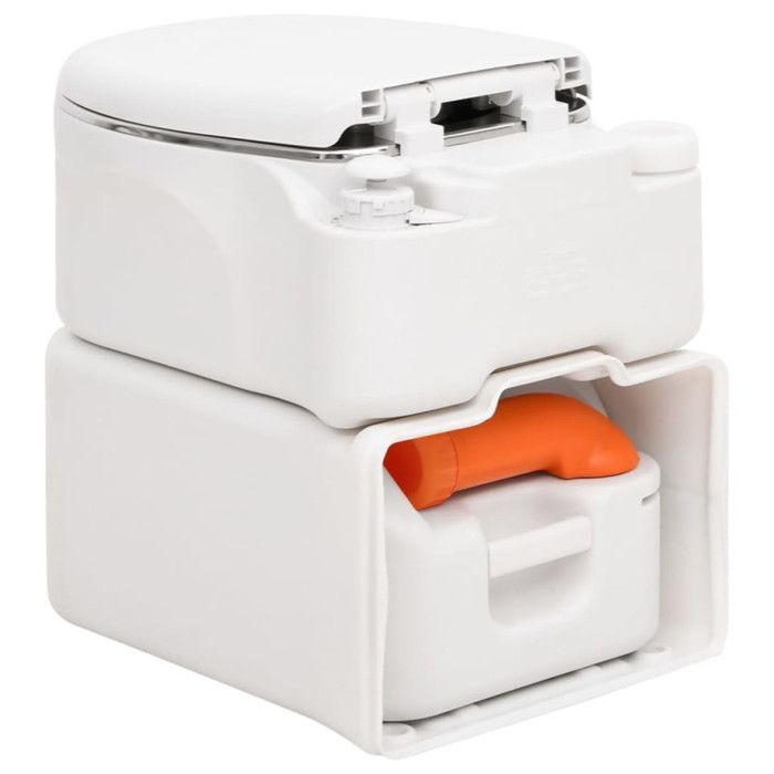 Inodoro portátil integrado para camping, blanco, 24+17 L, HDPE y acero.
