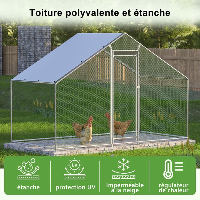 Recinto para gallinero de 4,5 m² con techo impermeable, acero galvanizado, corral de malla metálica de 3x1,5x2 m para gallinas y conejos, resistente a los rayos UV.