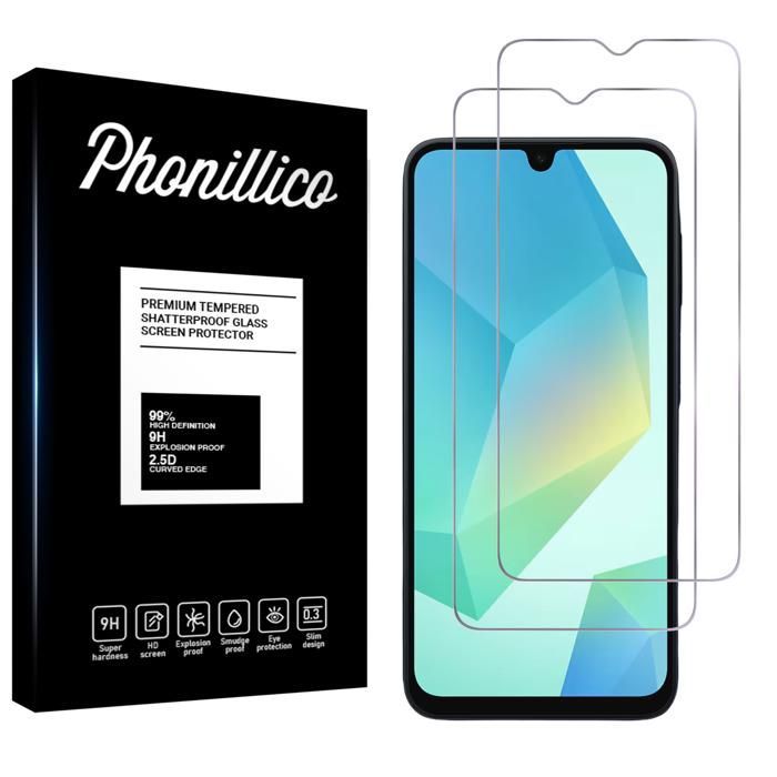 Cristal templado - Phonillico® - Samsung Galaxy A16 4G/5G - Paquete de 2 - Resistente a arañazos - Transparente