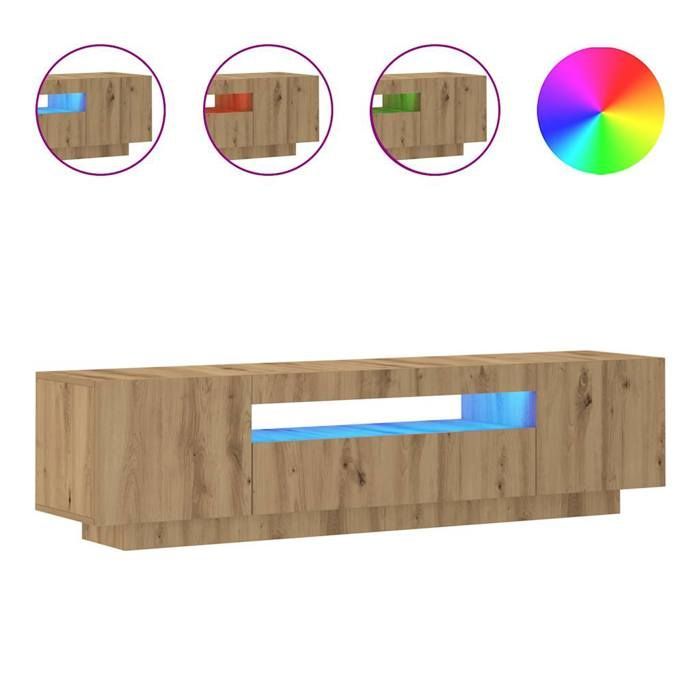 vidaXL tv-meubel met ledverlichting, handgemaakt van eikenhout, samengesteld hout, tv-standaard, multimediameubel, tv-console, meubel 856360