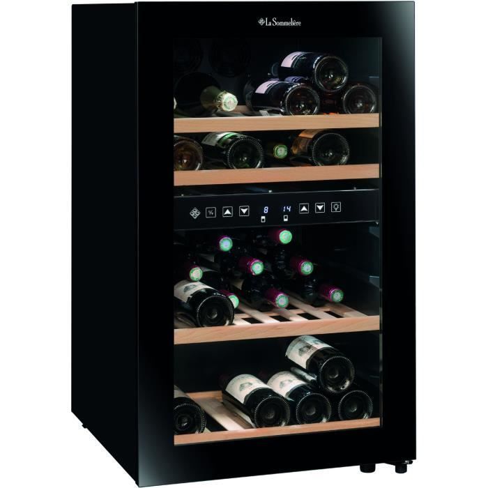 Cave à vin de service - LA SOMMELIERE - SLS45DZ - 45 bouteilles - Porte vitrée - Classe G - 49,5 x 58 x 84 cm - Noir