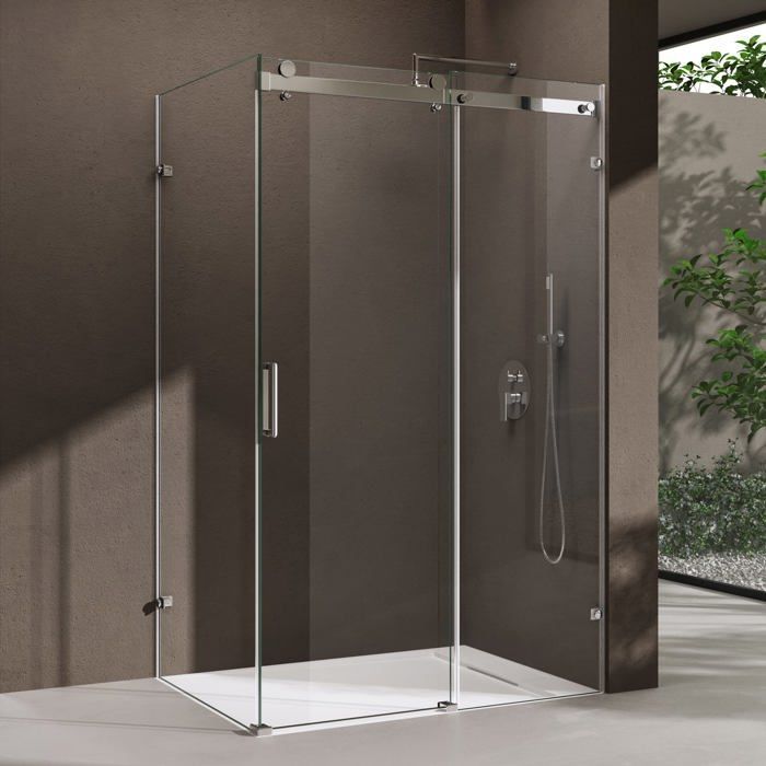 Mampara de ducha rectangular doporro con puerta corredera de cristal transparente de 90x120x195cm Ravenna17-2K