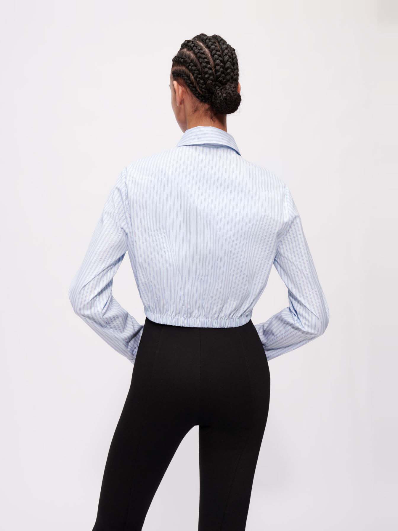 Gestreept cropped shirt van poplin - Lichtblauw