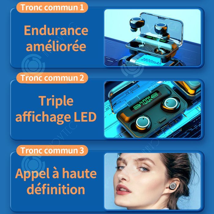INN Trådløse Bluetooth Ørepropper 2800mAh Bluetooth 5.1 LED Digital Display Fingeraftryk Touch Kontrol Støjreduktion