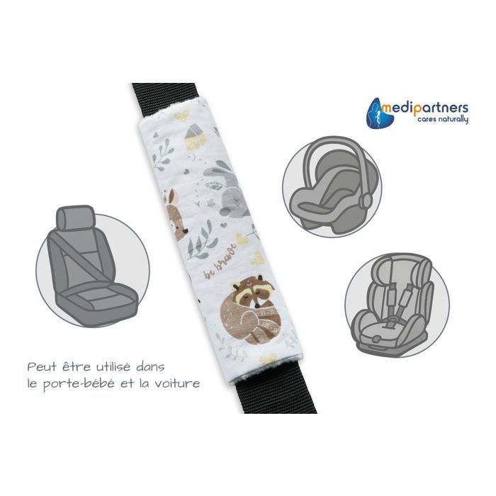 Children's 2-Piece Belt Cover Set, 17x22cm, 100% Cotton Minky Fabric, Deer with Grey Minky, Medi Partners