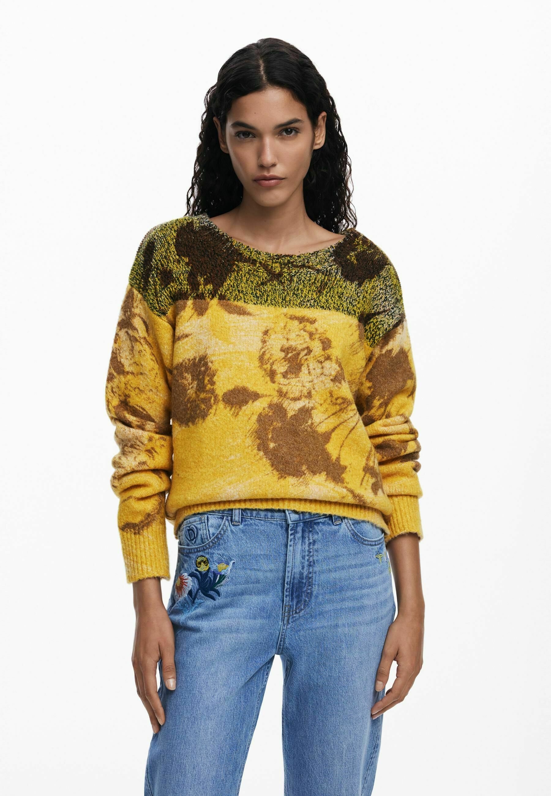 Jeans Desigual a gamba dritta con ricamo floreale - blu
