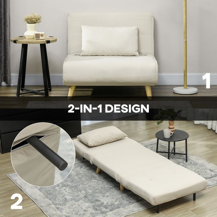 Sofá cama, sillón plegable con función de cama, cojines decorativos, sillón de relajación plegable con respaldo ajustable.