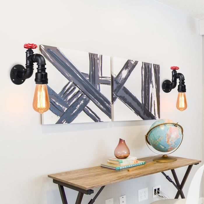 Aplique de pared industrial IDEGU, negro, lámpara de pared interior con forma de tubería de agua metálica para sala de estar, dormitorio, cafetería, bar.