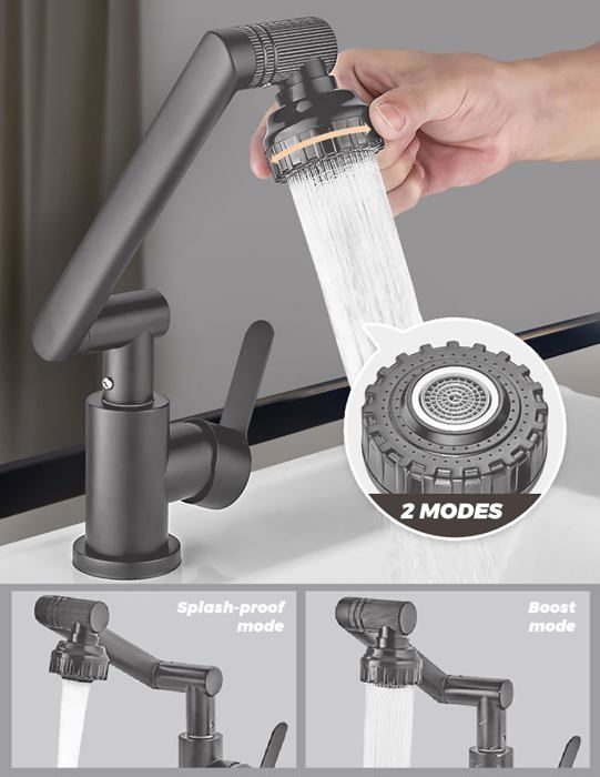 Kitchen faucet - Tall - Flexible - Stainless steel - Pull-out spray - 2 modes