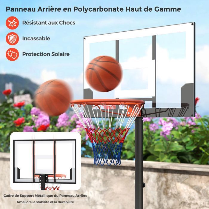 Aro de baloncesto independiente COSTWAY con ruedas - Altura ajustable de 100 a 212 cm, base rellenable, para piscina, entrada de vehículos y uso en interiores.