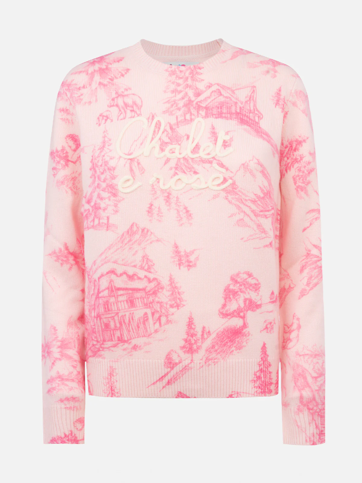 Nieuwe roze damestrui van Queen met Toile de Jouy-print en Cha-borduurwerk.