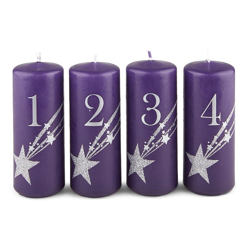 Vie Home adventskaarsen, 4-pack, 12 cm, 1-4, paarse kerosine.