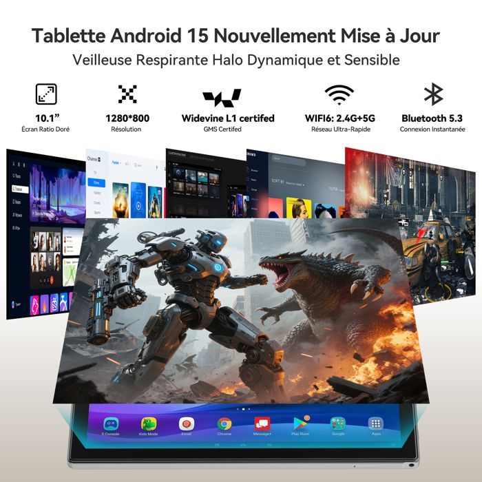 LAMZIEN 10.1-inch IPS Tablet - Android 15 - 14GB + 128GB - Wi-Fi - 6500mAh Battery - AZERTY Keyboard