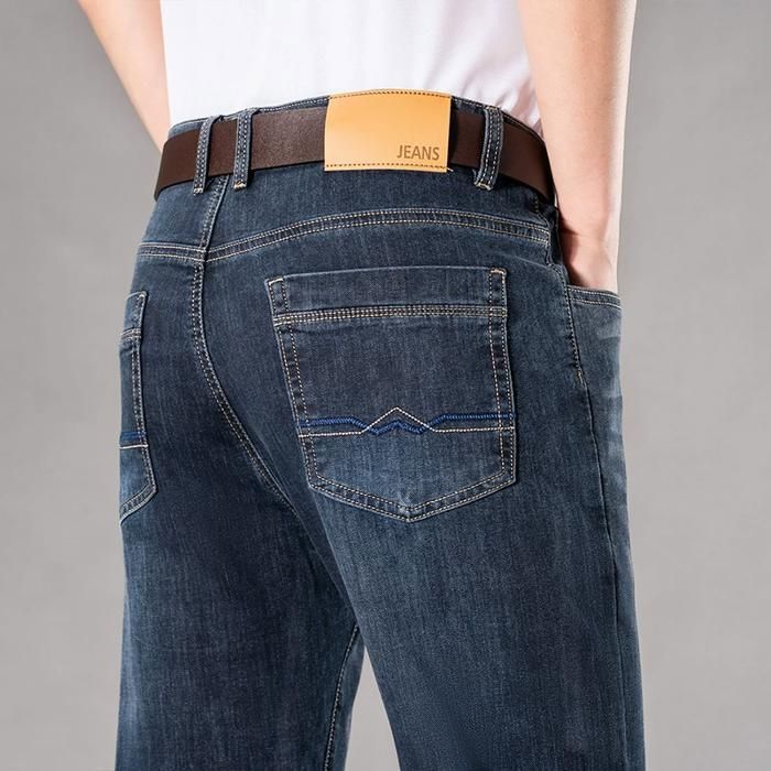 Men's Straight Leg Jeans for Autumn and Winter, Plus Size - FUNMOON - Blue - Men's