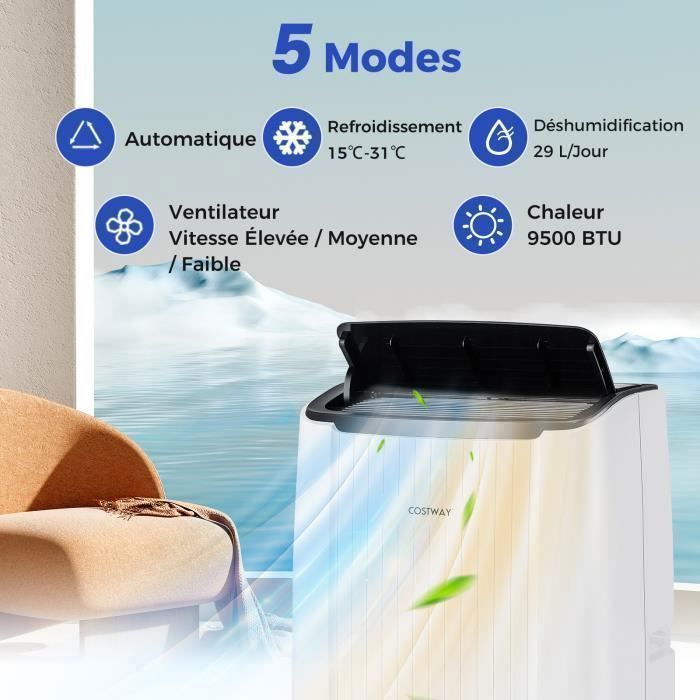 COSTWAY kannettava ilmastointilaite 12000BTU 3,5 kW R290 - 6 yhdessä - lämmitys, ilmankuivain, lepotila - WiFi, sovellus - viivästetty käynnistys - ohjelmoitava sammutus