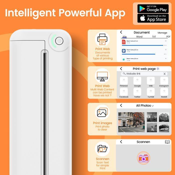 Bluetooth-Thermodrucker im A4-Format, inklusive Druckerpapier, geeignet für Zuhause, Büro und unterwegs – rosa