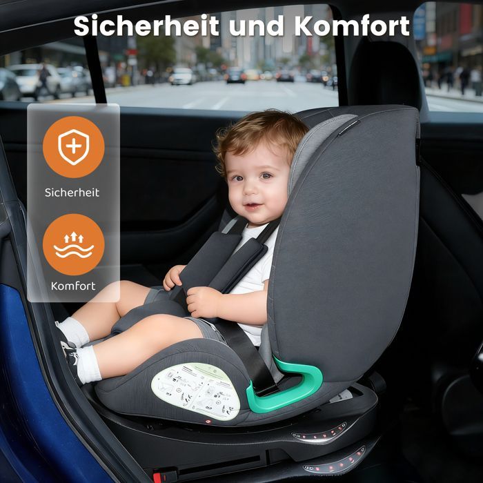 Seggiolino auto girevole a 360° i-Size - Interfaccia ISOFIX - 40-150 cm da 0 a 12 anni (0-36 kg) - ECE R129 - Grigio
