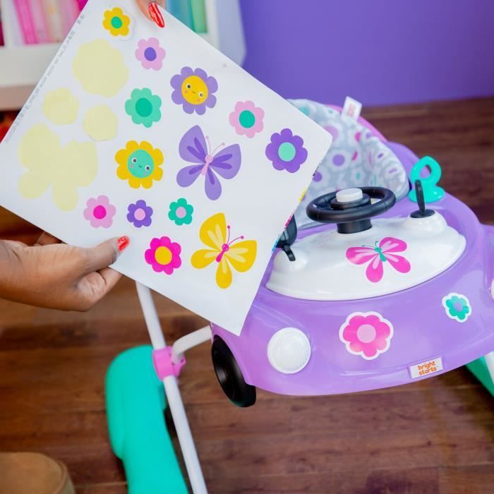 BRIGHT STARTS Girello pieghevole 3 in 1, Macchinina, 3 modalità di gioco per lo sviluppo, Viola, Regalo per neonati